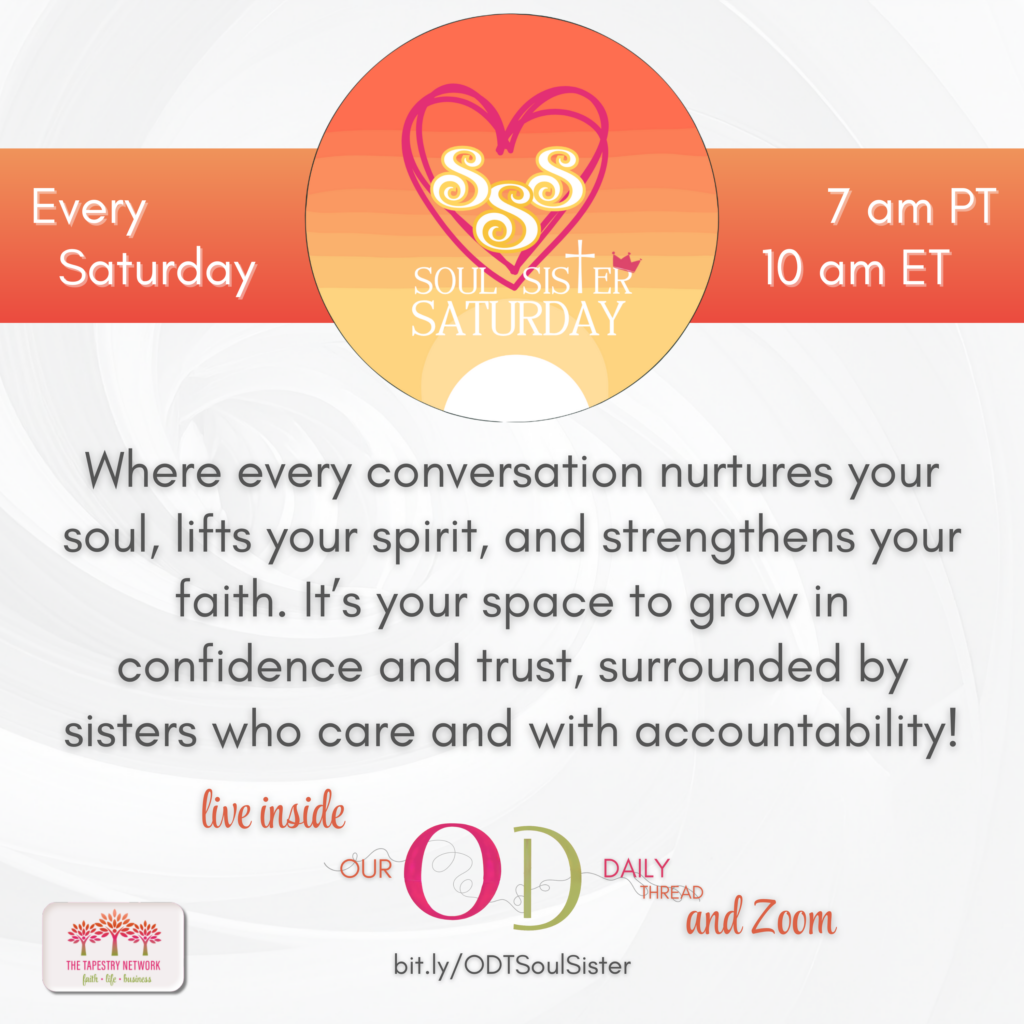 Soul Sister Saturday weekly virtual gathering for women focused on faith, conversation, and sisterhood